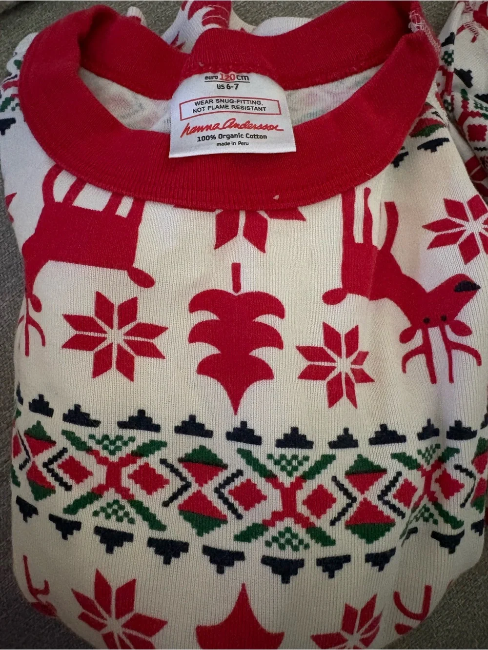 Hanna Andersson Red & White Holiday Dear Deer -  Fair Isle Kids Pajama Set